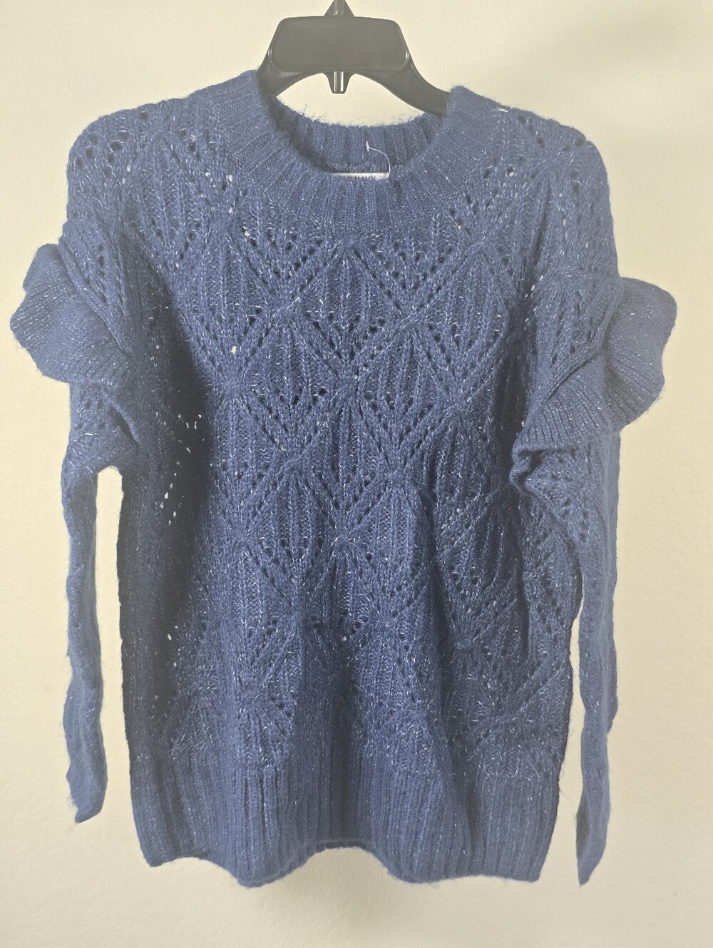 NWT Old Navy Blue Pointelle Knit Sweater Womens M Crew Neck Long Sleeve Cozy - Picture 3 of 9